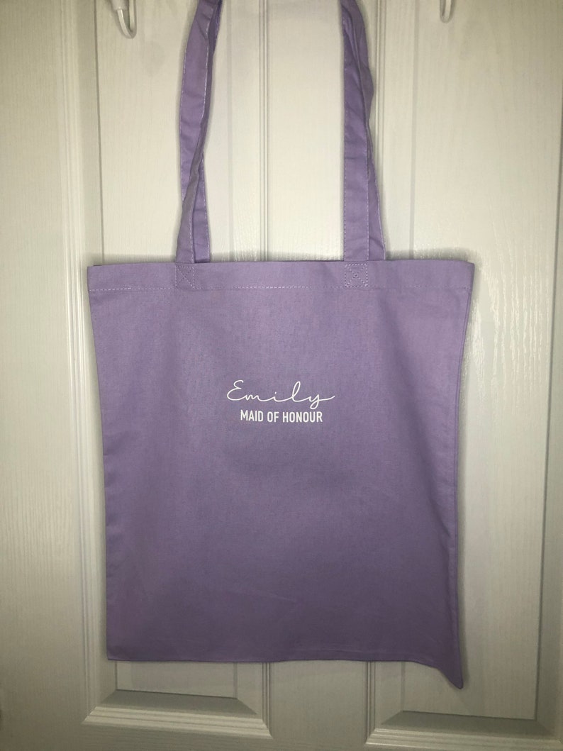 Any Name /& choice of colour Customised Gift Bridesmaid Bride Maid of Honour Mother of the Groom Personalised Wedding Cotton Tote Bag