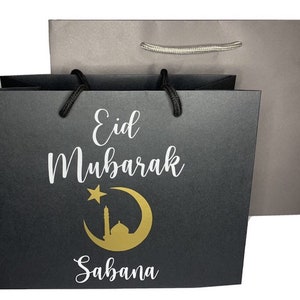 Personalised Eid Mubarak Luxury Gift Bag - Any Custom Name - Black or Grey Bags