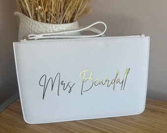 Personalised Bride Clutch Bag | Handbag Mrs Bride to Be | Wedding Day | Hen Party, Honeymoon, Bridesmaid Gift