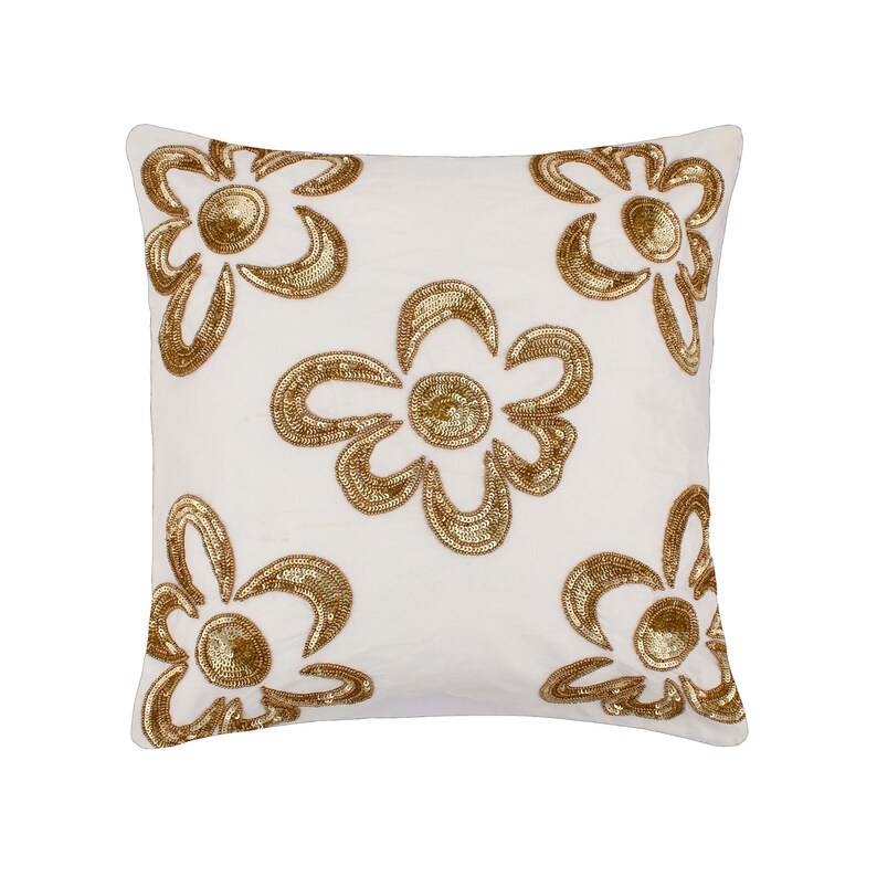 White Art Silk Beaded 16x16 18x18 20x20 22x22 24x24 26x26 Hand Embroidered Decorative Throw Pillow Cover for Couch /& Bedroom TC087