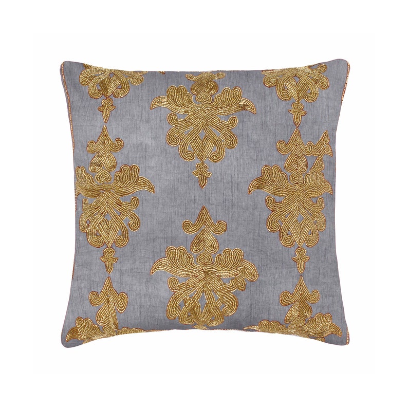 Designer Accent Pillow Cover Black Silk Floral Baroque Beaded Etsy