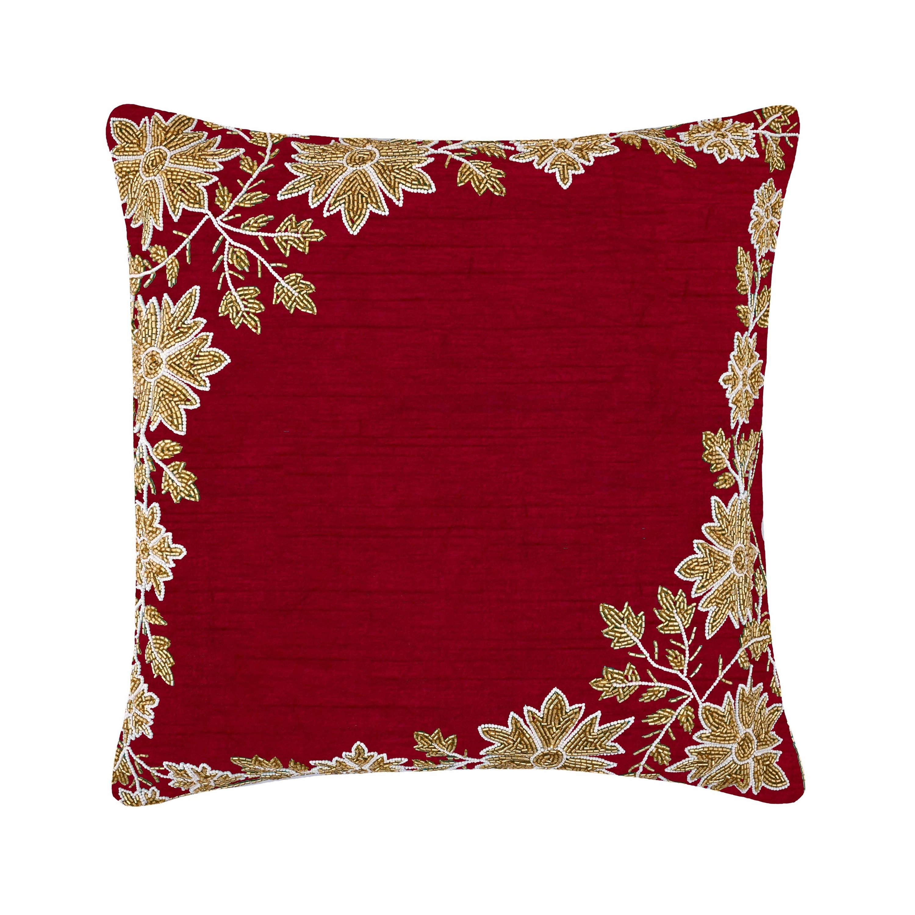 Red Floral Throw Pillow 16x16 Square Bed Throw Embroidered Etsy