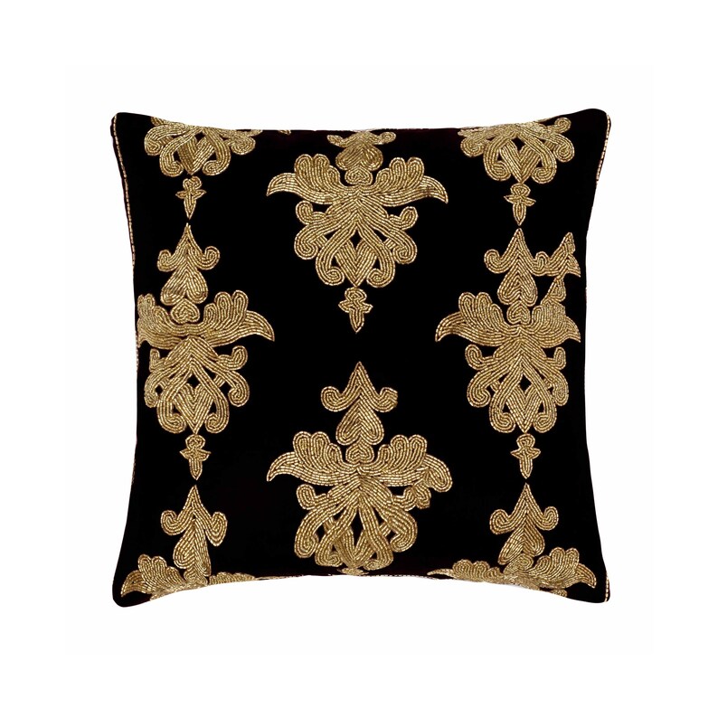 Designer Accent Pillow Cover Black Silk Floral Baroque Beaded Etsy