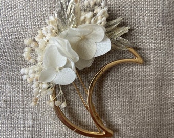 Barrette  LUNA accessoire fleurs séchées mariage, baptême, communion & autres évènements.