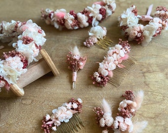 ROSA collection accessories dried flowers weddings, other events... Combs, buttonholes, bracelets, crowns, barrettes..