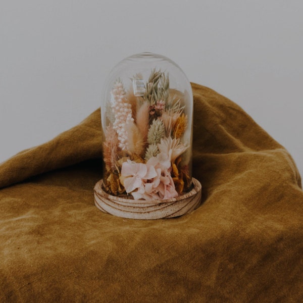 Bell "JANE" interior decoration in dried flowers, green, pink, beige, nude