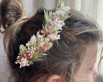 Barrettes fleurs séchées BIANCA accessoires mariage et autres évènements. Bouquets, Peignes, couronnes, boutonnières, bracelets, barrettes.