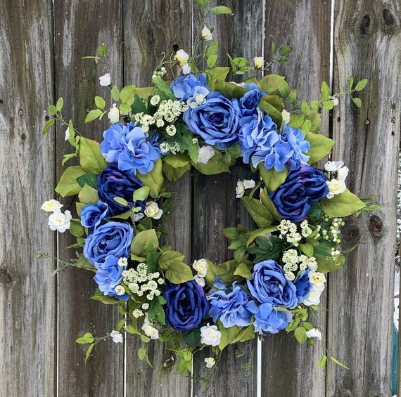 Large Blue Wreath for Front Door Summer Wreaths Spring Wreath