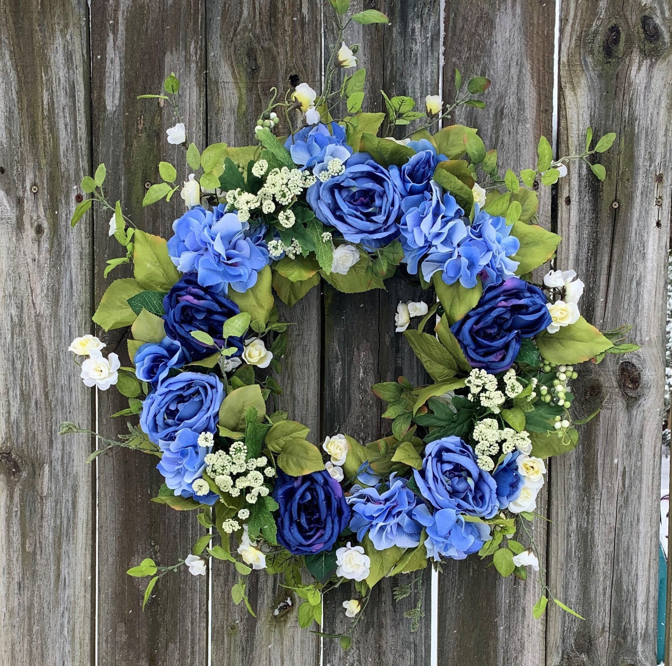 Large Blue Wreath for Front Door, Summer Wreaths, Spring Wreath
