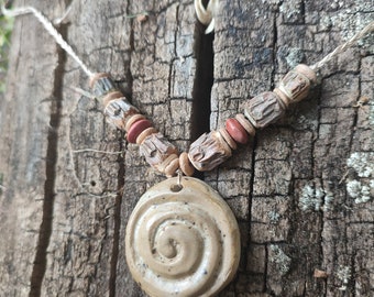 Handmade Ceramic Wunjo Spiral Necklace