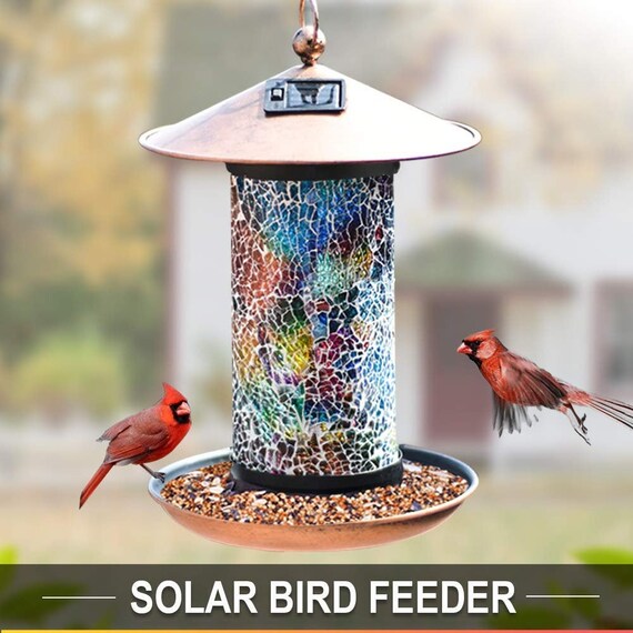 Solar Light Outdoor Bird Feeder For Small Birds Mosaic Etsy