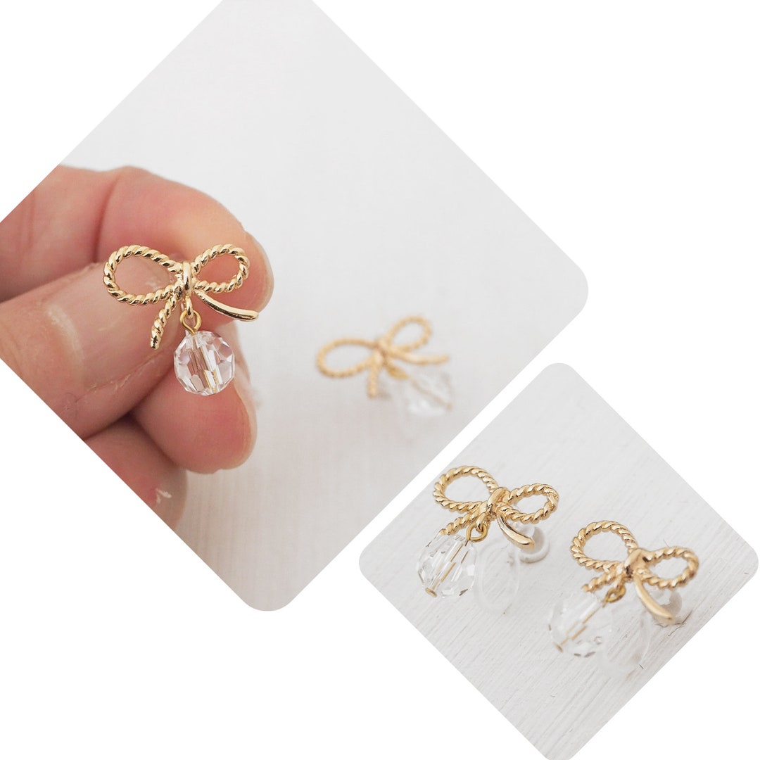 14k Gold Filled Ribbon Bow Swarovski Crystal Stud Earrings
