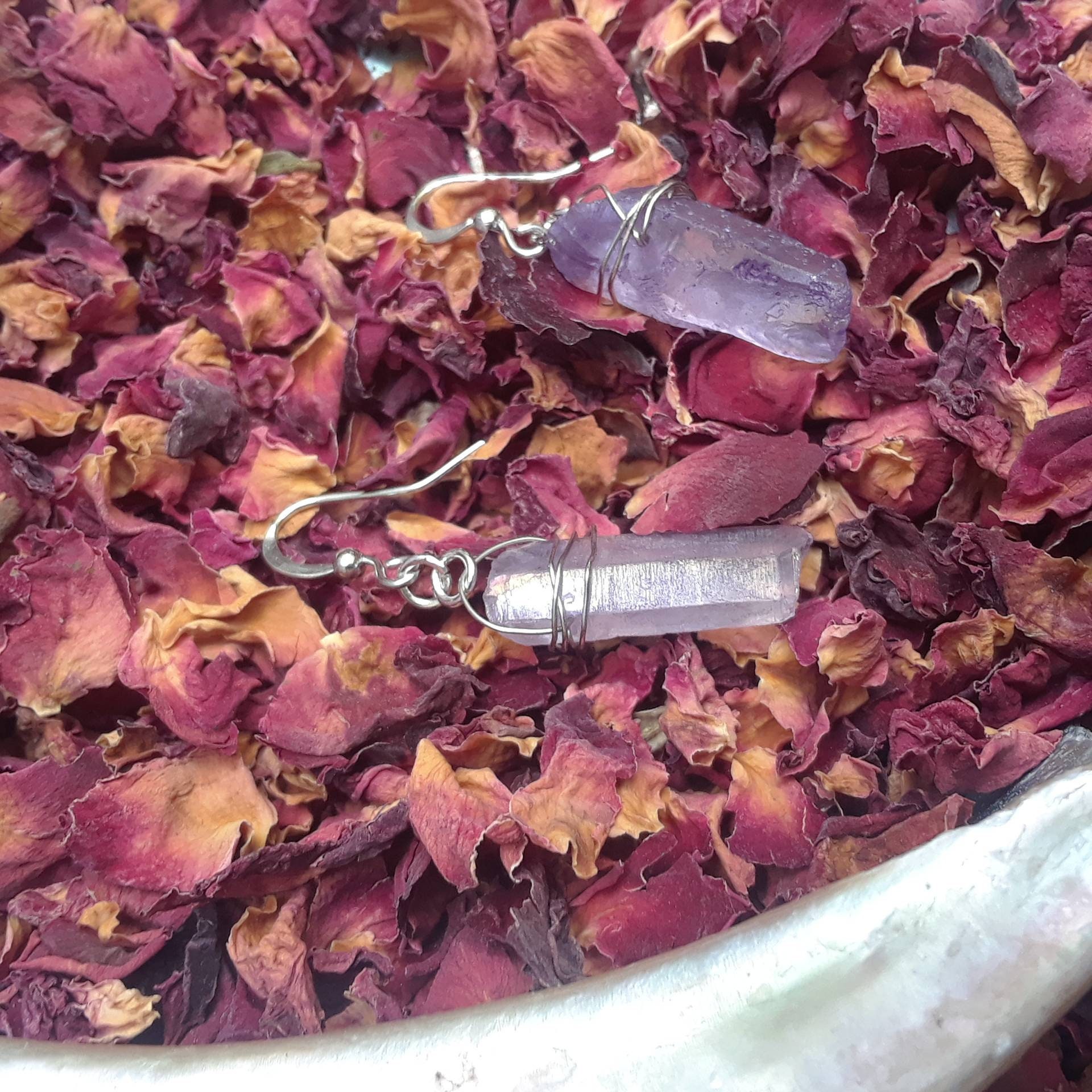 Aura Quartz Dangle Earrings Cranberry Purple Iridescent Etsy