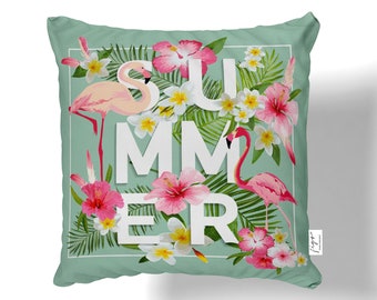 Unique Design Flamingo Palm Cushion Covers , Gift ,Flamingo Pillow ,Tropical Design, Jungle Decor ,Flamingo Cushion ,Sham, Living Room,Trend