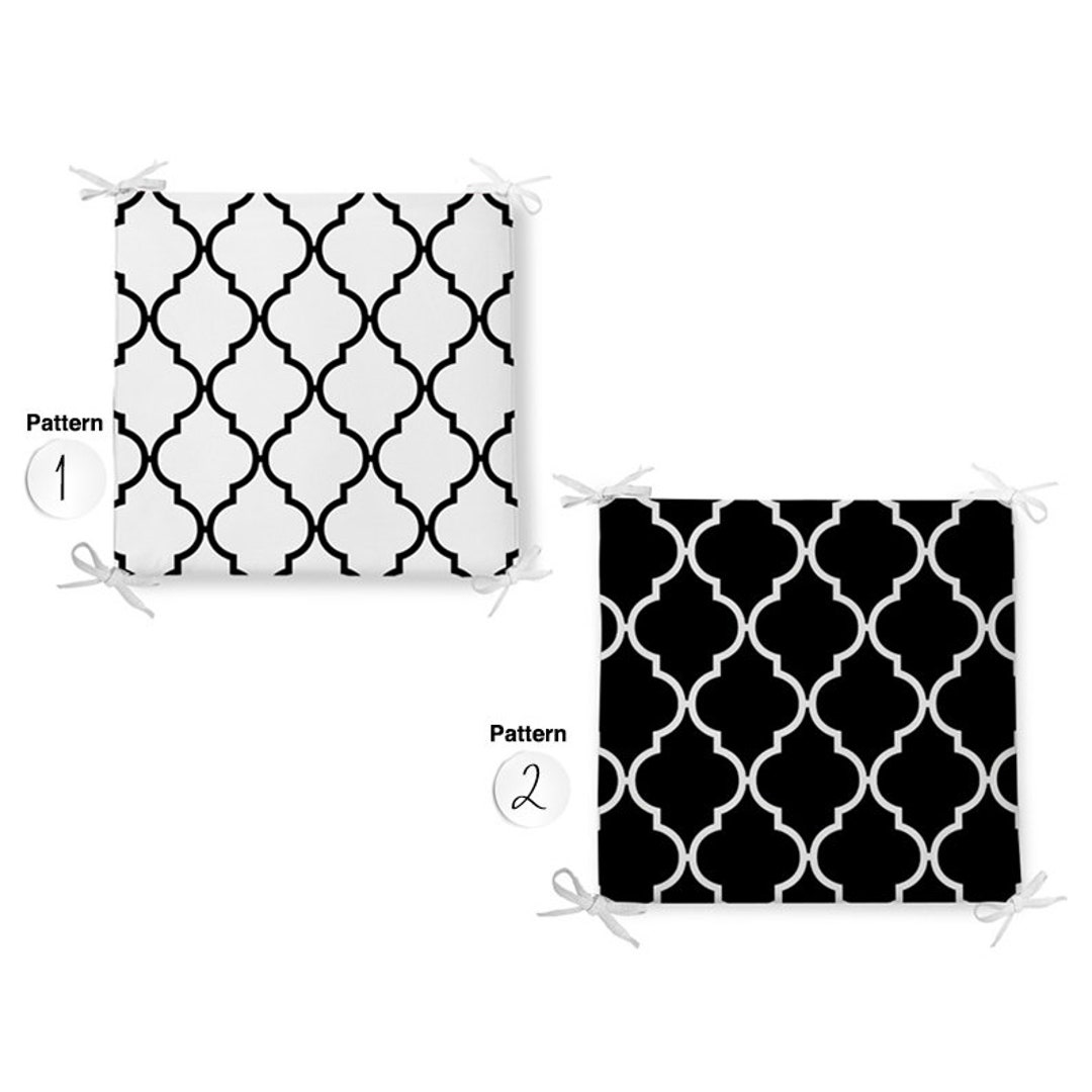 Modern Design Seat Pad With Ties, Decorative , Black and White, Square