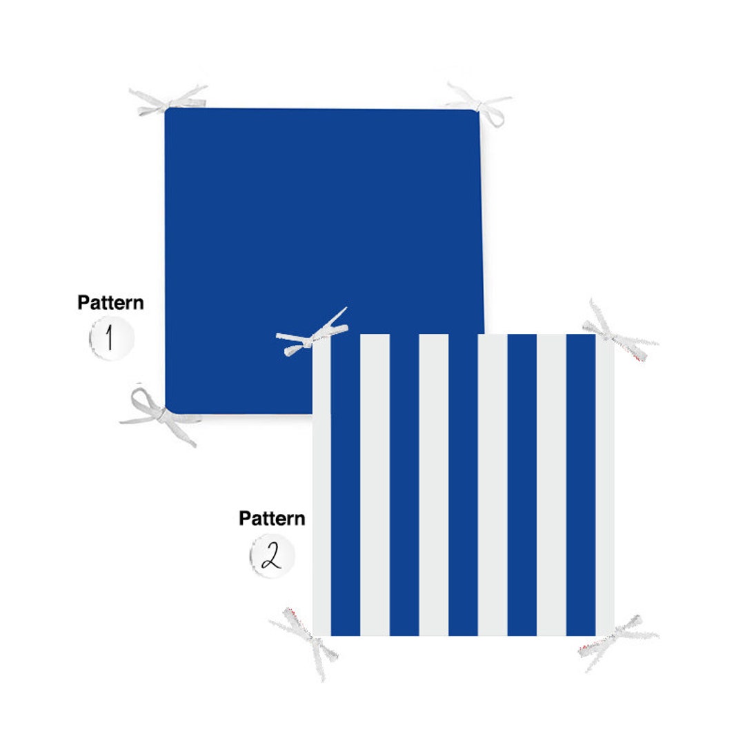 Blue Stripes Seat Pad With Ties, Kitchen Chair Pads, Blue Seat Pad