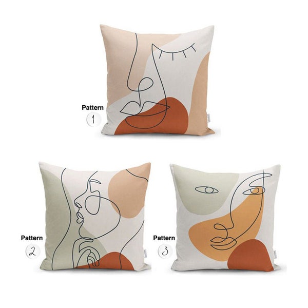 Art Pattern Cushion Covers, Conte anatolien, Art abstrait Brodé Décoratif Coton Housse d’oreiller, Picasso Face Cushion Cover