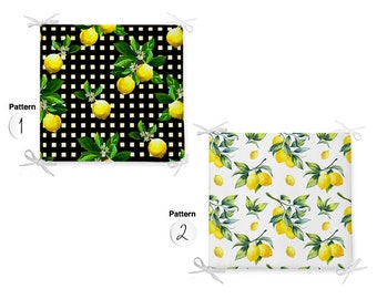 Lemon Design Seat Pad with Ties, Kitchen Chair Pads, Home Decor, Garden Chair Pads, Housewarming Gift, Luxury Printed Pads, Lemon Tree