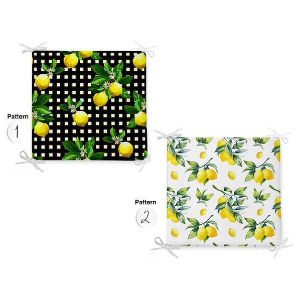 Lemon Design Seat Pad with Ties, Kitchen Chair Pads, Home Decor, Garden Chair Pads, Housewarming Gift, Luxury Printed Pads, Lemon Tree