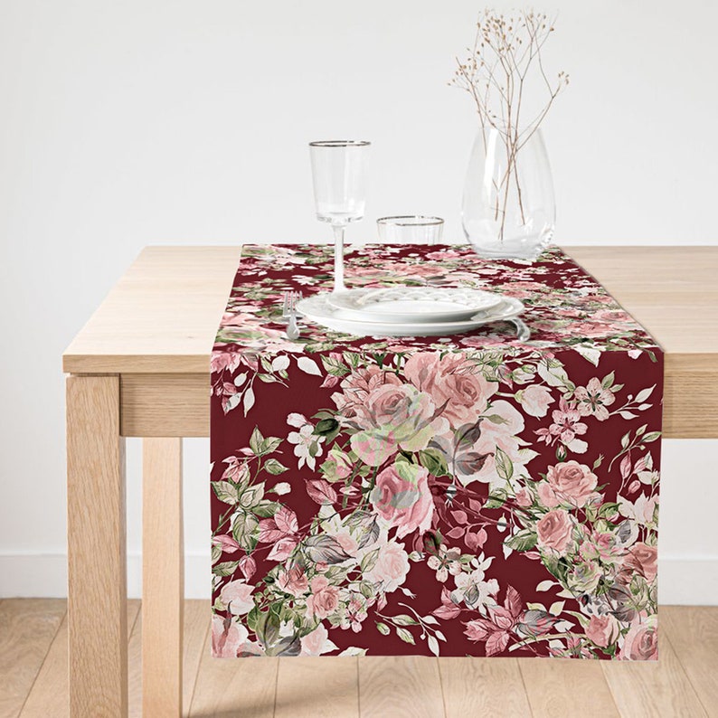 Flowers Table Runner , Housewarming Gift , Floral Pattern Table Runner, Gift for Mom, Special Design Home Decor , Decorative Runner image 5