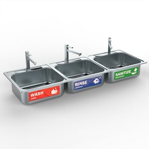 Wash, Rinse, Sanitize Sink Labels - Perfect Sticker Signs for Restaurants, Commercial Kitchens, Food Trucks or Bussing Stations
