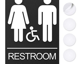 Restroom Signs For Business - Unisex, Men, Women - 9" by 6" - ADA Compliant with Braille and Handicap Symbol Double-Sided Adhesive Included