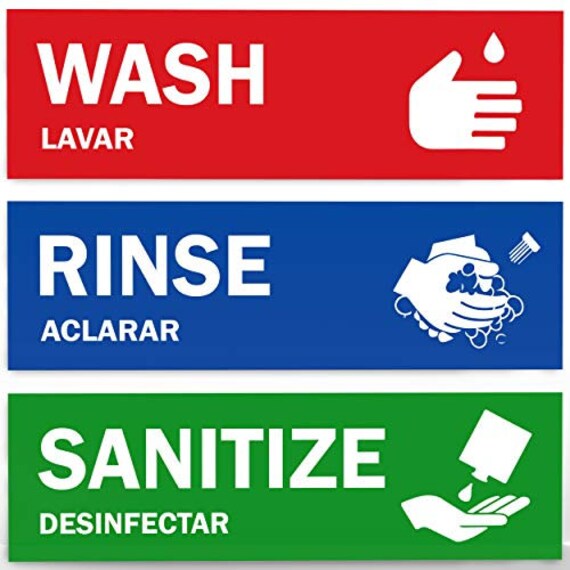 Wash Rinse Sanitize Sink Labels Perfect Sticker Signs for Etsy