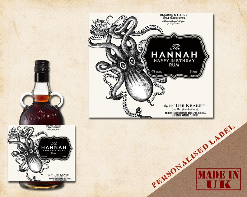 1x Personalised Black Spiced Rum Bottle Label Custom Sticker Etsy