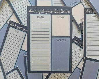 Don't Quit Your Daydreams Daily To Do List Notepad || Organization, To Do List, Daily Plan, Planner, Notepad, Notes