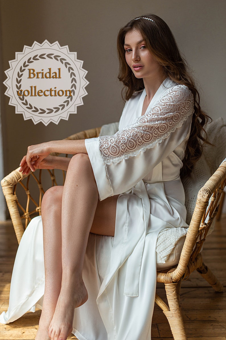Wedding long lace robe Bridal lingerie Wedding lingerie Bridal kimono robe Customized robe Silk wedding robe Bridal dressing gown