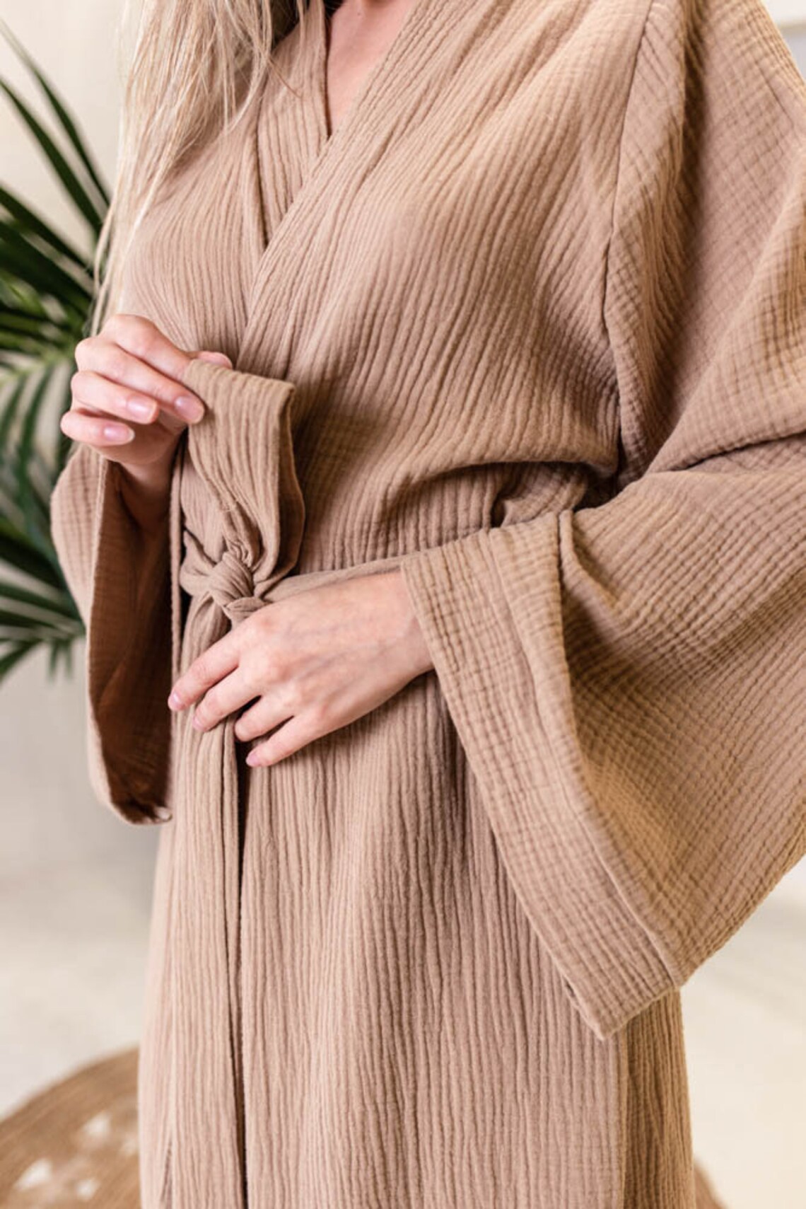 100 COTTON Muslin Long robe with bell sleeves Muslin kimono Etsy