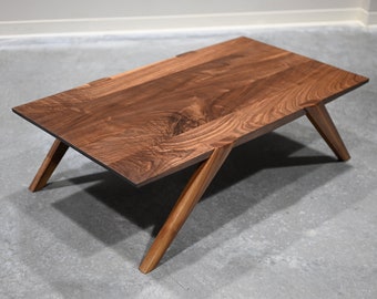 Mid Century Modern Coffee Table, Solid Walnut,  Wood coffee Table,  Engraved Signature Robert Berganza Handmade Home Decor, Rectangular
