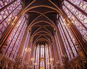 Sainte Chapelle, Paris - Wide Angle Digital Downloads - Gothic Architecture Stained Glass
