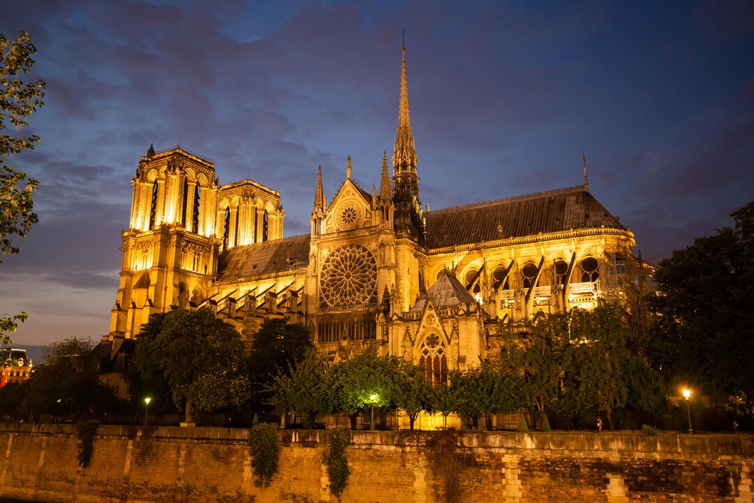 Notre Dame Cathedral by Night, Paris, France - Instant Download