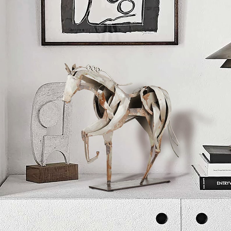 Art Metal Horse Statue Decor Handmade Modern Horse Sculpture Etsy