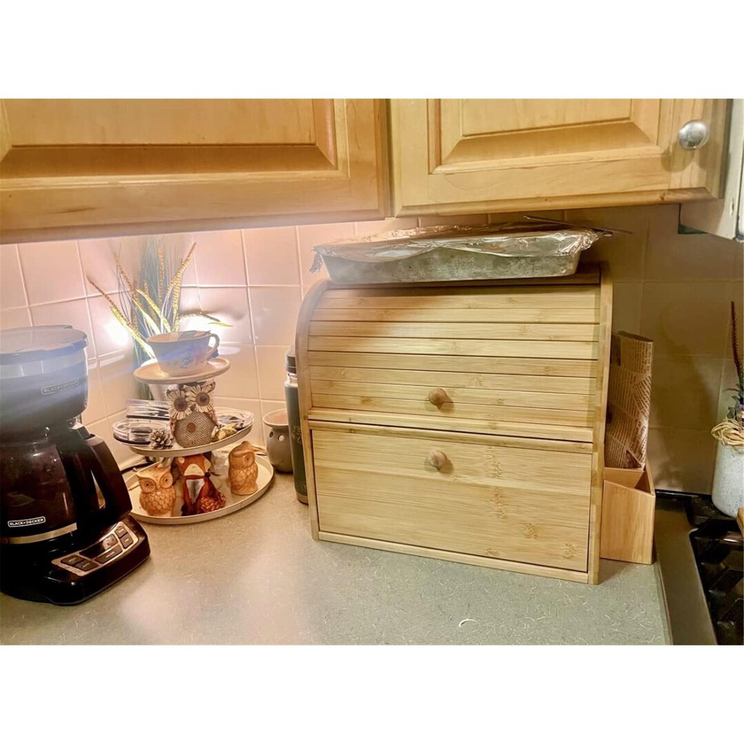 2 Layer Bread Box Storage Container for Kitchen With Silvrware Etsy