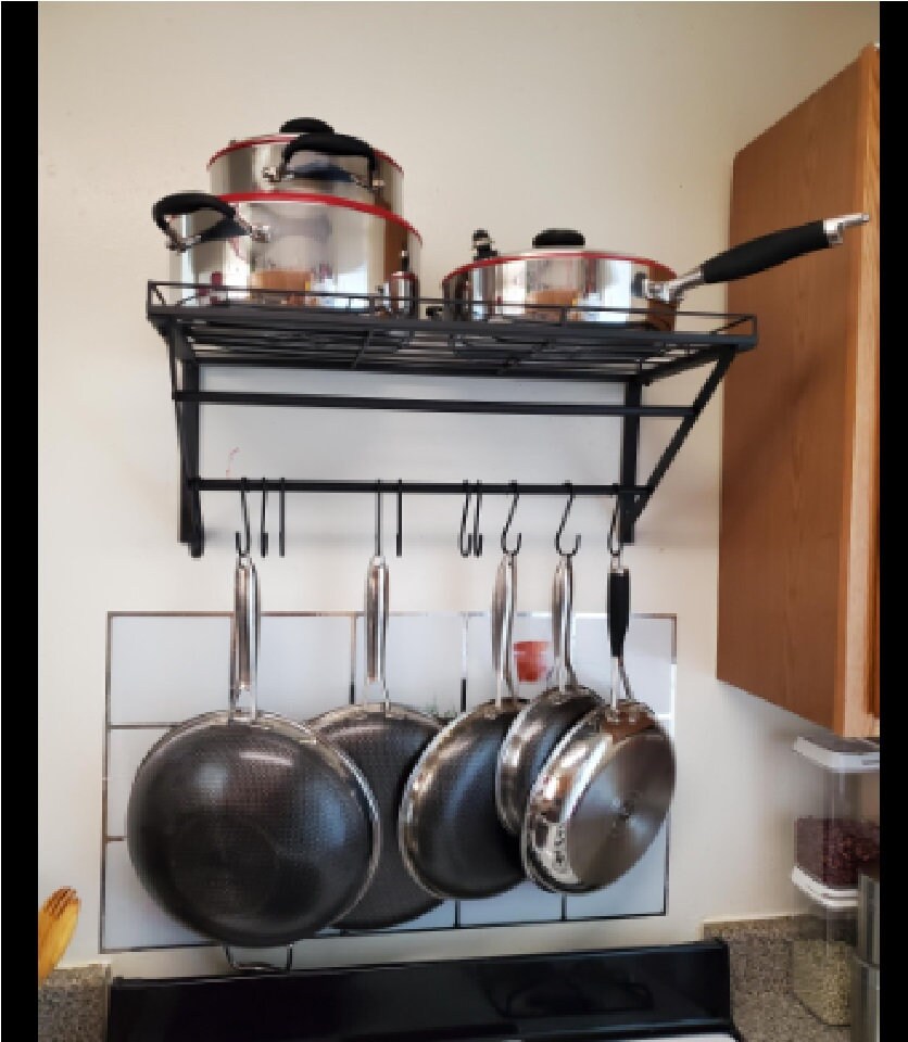 31 Inch Wall Mounted Pot Rack Storage Shelf With 2 Tier Etsy