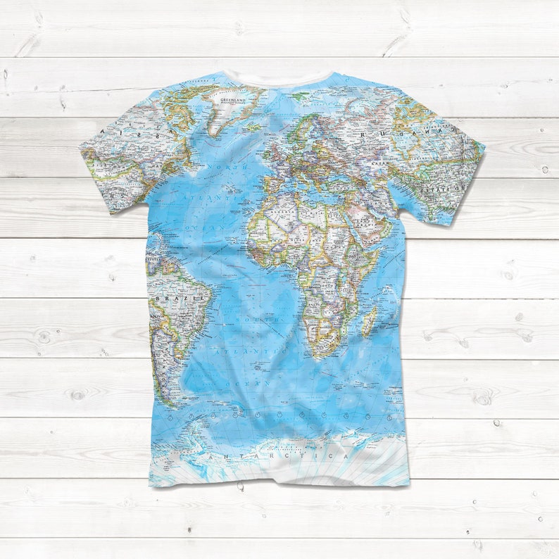 World Map Tshirt Cotton Tee Pattern All Over Print Full Image Etsy