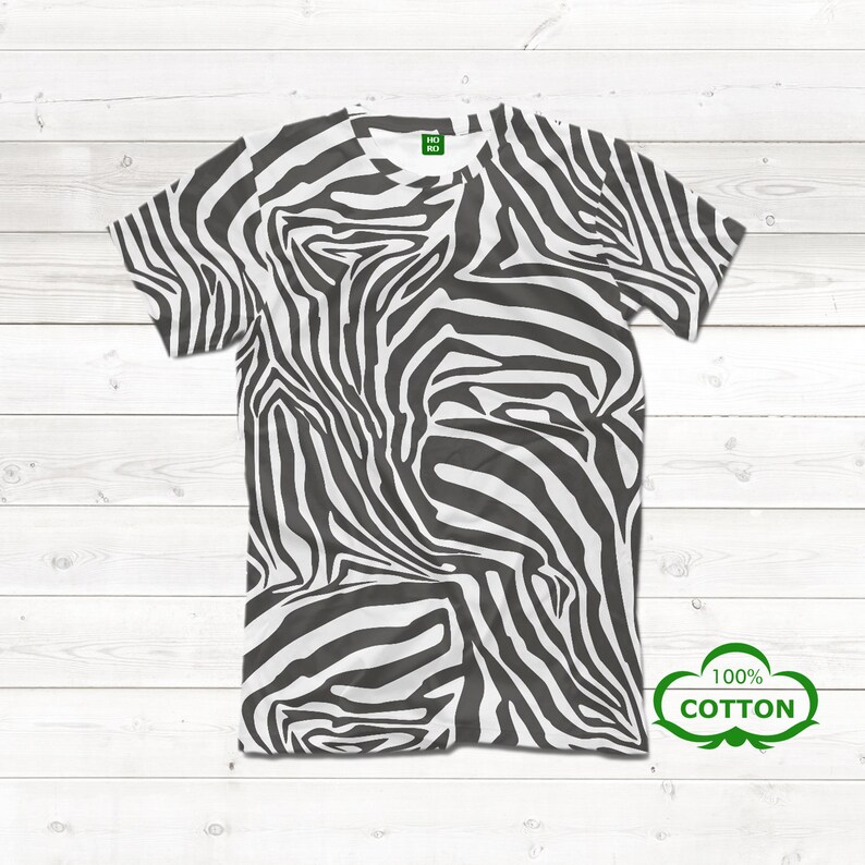 Zebra skin tshirt cotton tee print wild animal all over Etsy