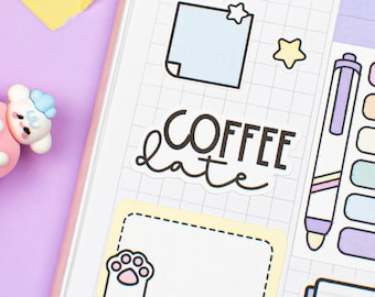 Coffee Date Script Planner Stickers Sheet, 1.5 Inch Width Functional Decorative Stickers