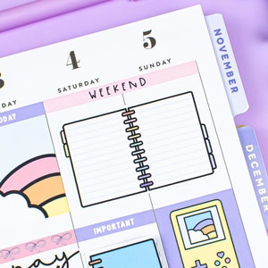 Flat lay Planner Stickers, Open Lined Disc Planner Rainbow Functional Doodle Sticker Sheet