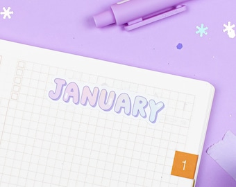 Months of the Year Cute Pastel Bubble Letters Functional Planner Sticker Sheet, Date Covers Script Stickers