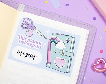 Custom Planner Label This Planner Belongs To, Full Page Sticker Planner Decoration, Cute Stationery Sticker, Personalize Name or Keep Blank
