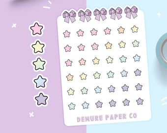 Pastel Rainbow Gradient Single Stars Planner Stickers, Functional Star Checklist Boxes