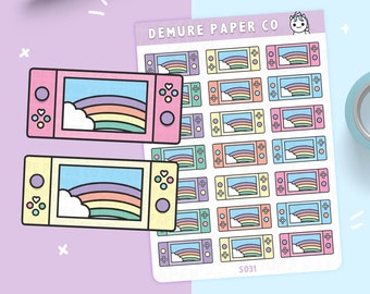 Rainbow Handheld Video Game Console Planner Stickers  /  Pastel Kawaii Sticker Sheet For Hobonichi Weeks, Happy Planner, Bullet Journal, etc
