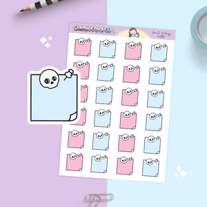 Pink and Blue Skull Sticky Note Planner Sticker Sheet