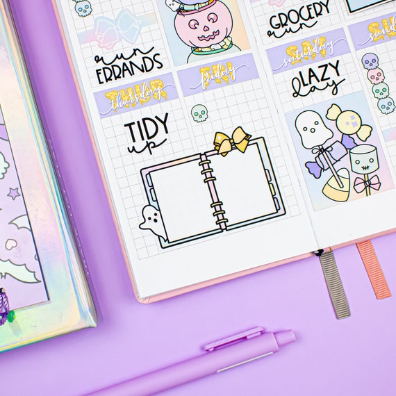 Flatlay Open Planner Holo Halloween Planner Sticker Sheet