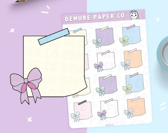 Bow Sticky Note Planner Stickers  /  Cute Pastel Sticker Sheet / For Daily, Weekly, and Monthly Planners
