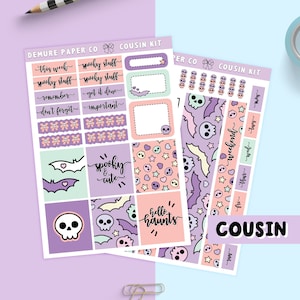 Kit d'autocollants hebdomadaires griffonnages fantasmagoriques pour cousin Hobonichi / feuilles d'autocollants pour agenda d'Halloween pastel gothiques pastel Washi, listes de contrôle, boîte complète