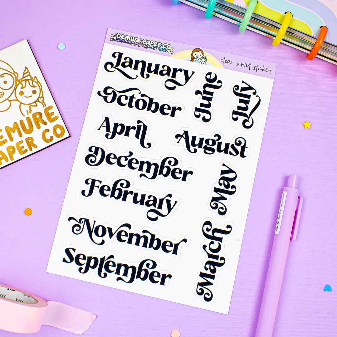 Months of the Year Script Stickers, Large Letters Functional Planner ...